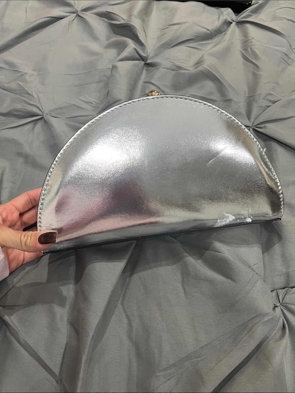 Metallic Silver with gold Half-Moon Clutch - Women Bags